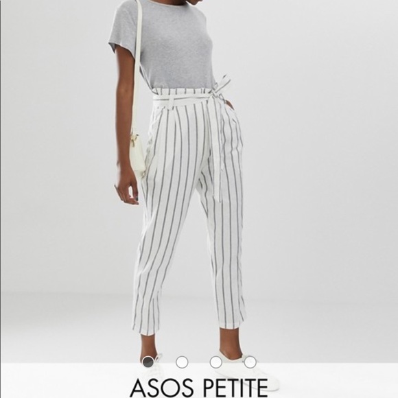 Linen White and Black Paperbag Waist Tie Pants - Picture 6 of 6